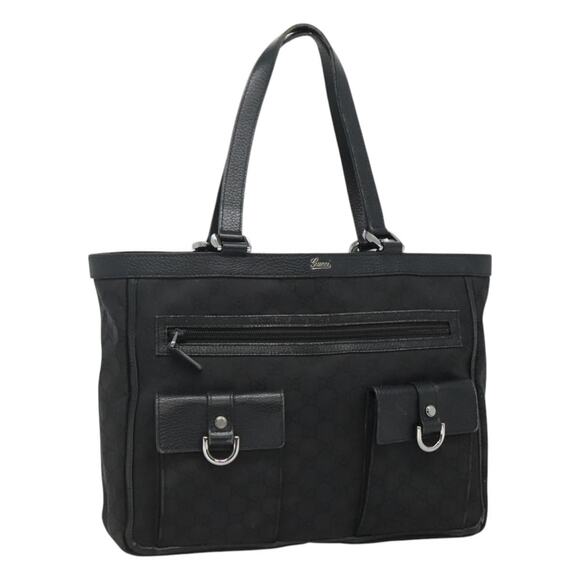GUCCI GG Canvas Tote Bag Nylon Outlet Black Silver - Picture 1 of 16